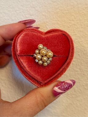 Pearl Cluster with CZ Vintage Ring - size 6